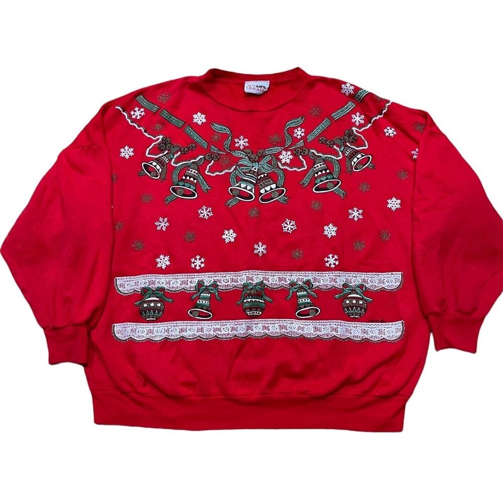 Vintage Nutcracker Womens Ugly Christmas Sweater Size L/XL Red Sweatshirt Bells